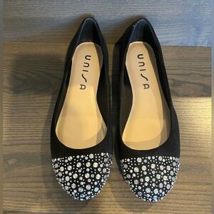 Unisa Black Ballet Flat with Rhinestones